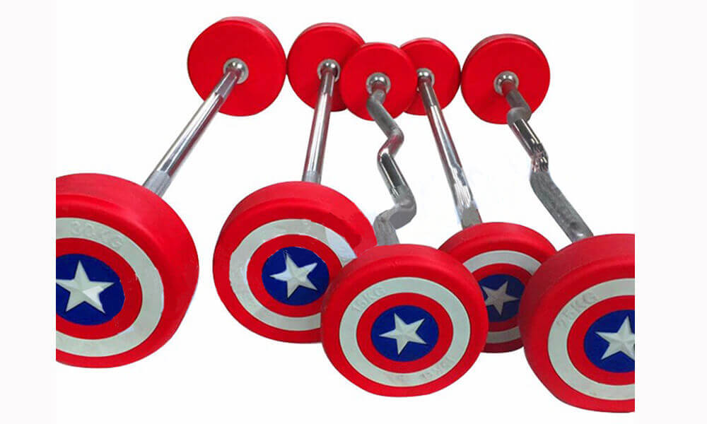 Captain America fixed straight curl PU barbell